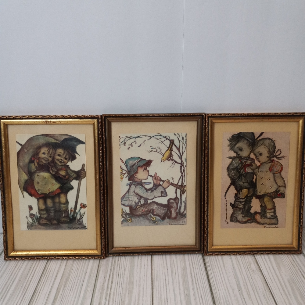 Vintage Original Hummel Mini Prints Framed Art Pictures set of 3